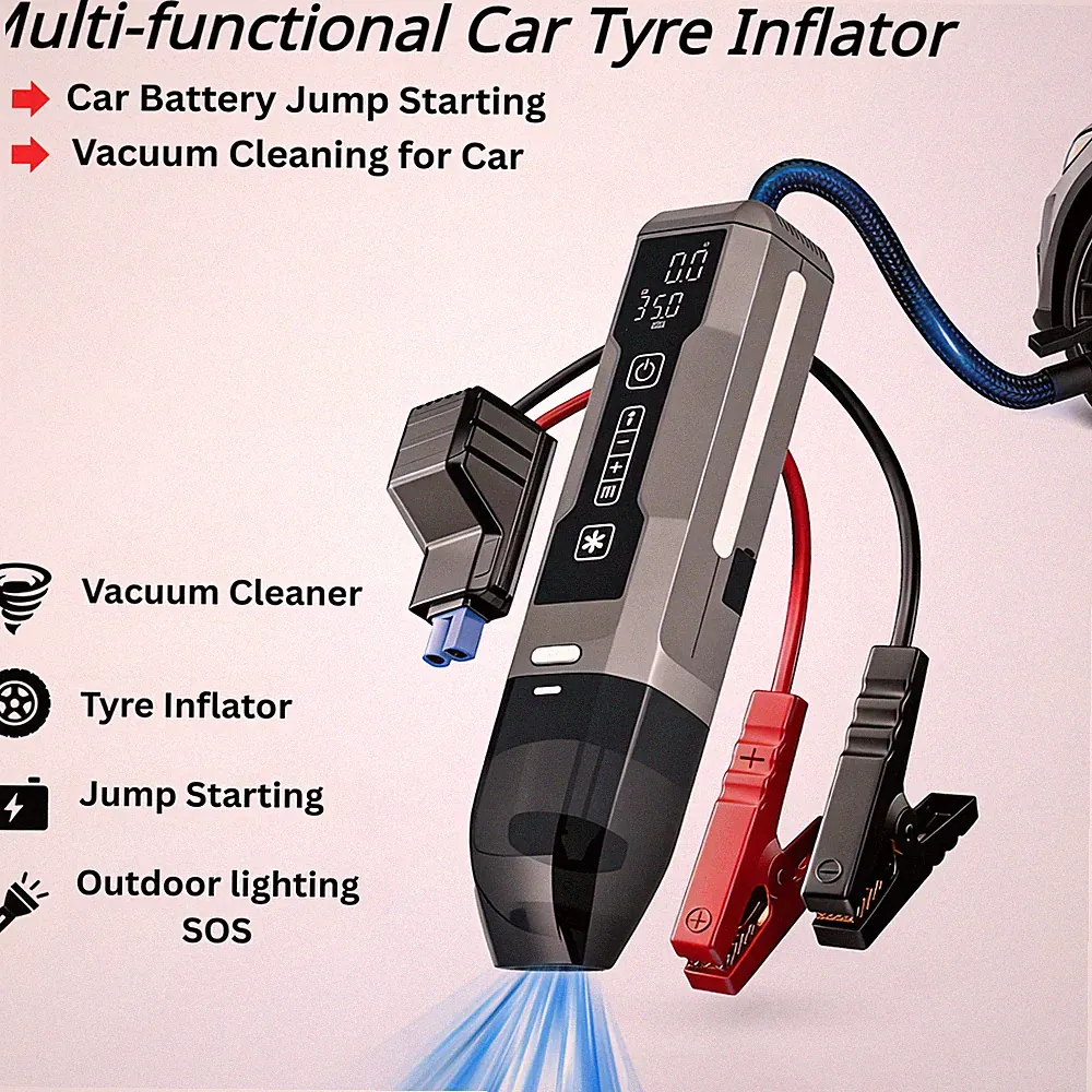 5-in-1Jump Starter 6000A Portable Air Compressor Tire Inflator 150PSI Car Vacuum