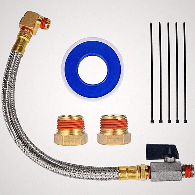 Extended Tank Drain Valve Kit 10in Steel Hose Brass Ball Valve Fittings