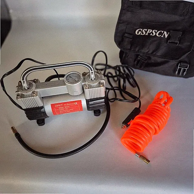GSPSCN Heavy Duty Dual Cylinder 12V Portable Air Compressor Pump 150PSI With Bag
