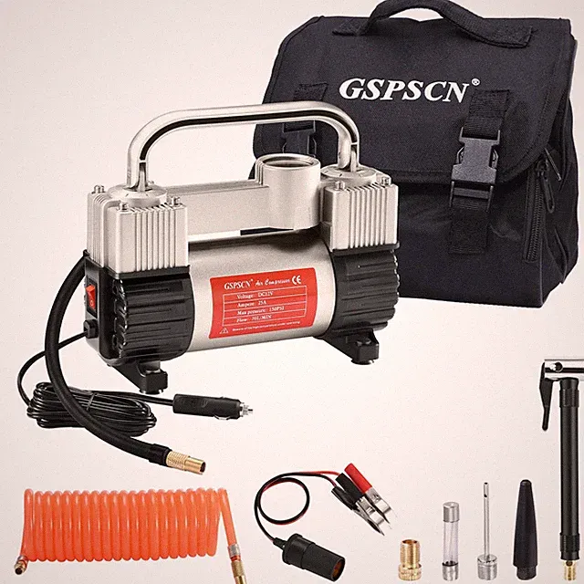 GSPSCN Silver Tire Inflator Heavy Duty Double Cylinders with Portable Bag, Metal